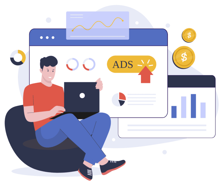 Uma pessoa trabalhando com uma janela de pop up atrás dele