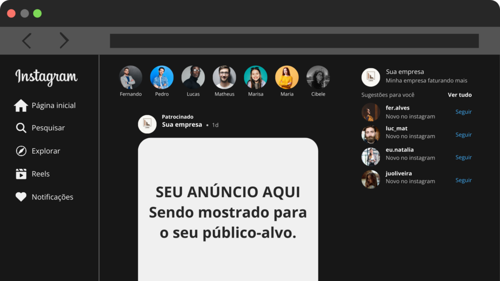 Exemplo de tela de como um anúncio da sua empresa ficará no Instagram - Agência doco