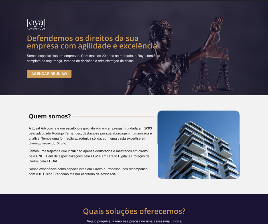 Site institucional Loyal Advocacia - agencia doco