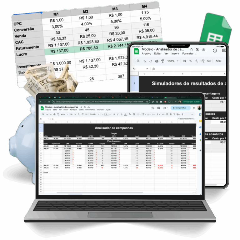 Mockup da planilha de simulação de resultados - Imersão Pacientes com Anúncios